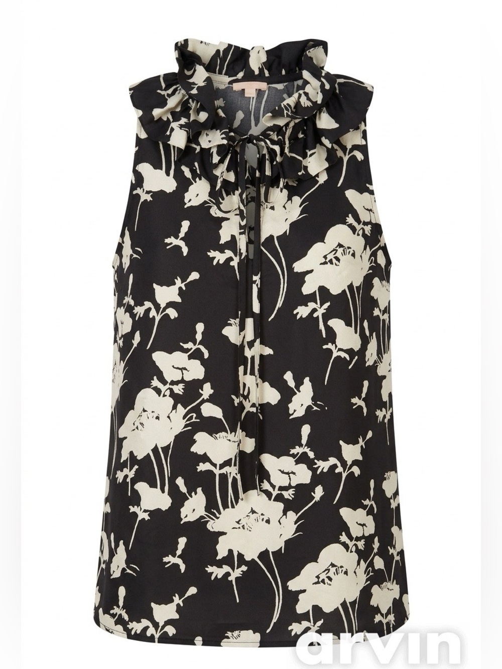 Kate Spade x Florence Broadhurst Black Floral Ruffle Neck Blouse - Size 00